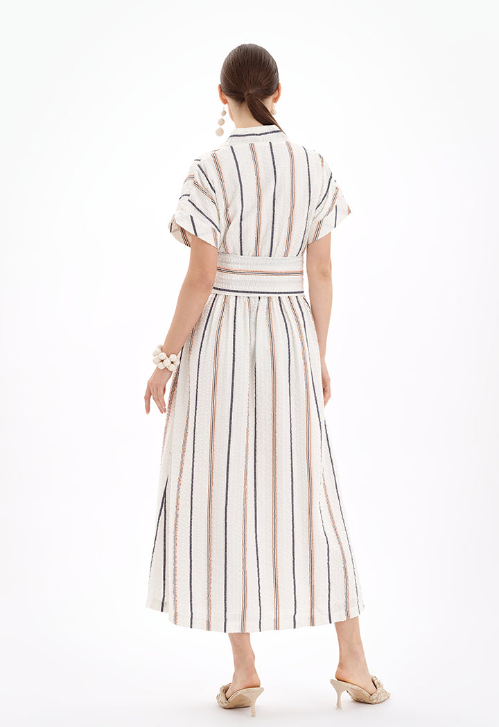 Short Sleeves V-Neck Striped Maxi Dress - Ramadan Style