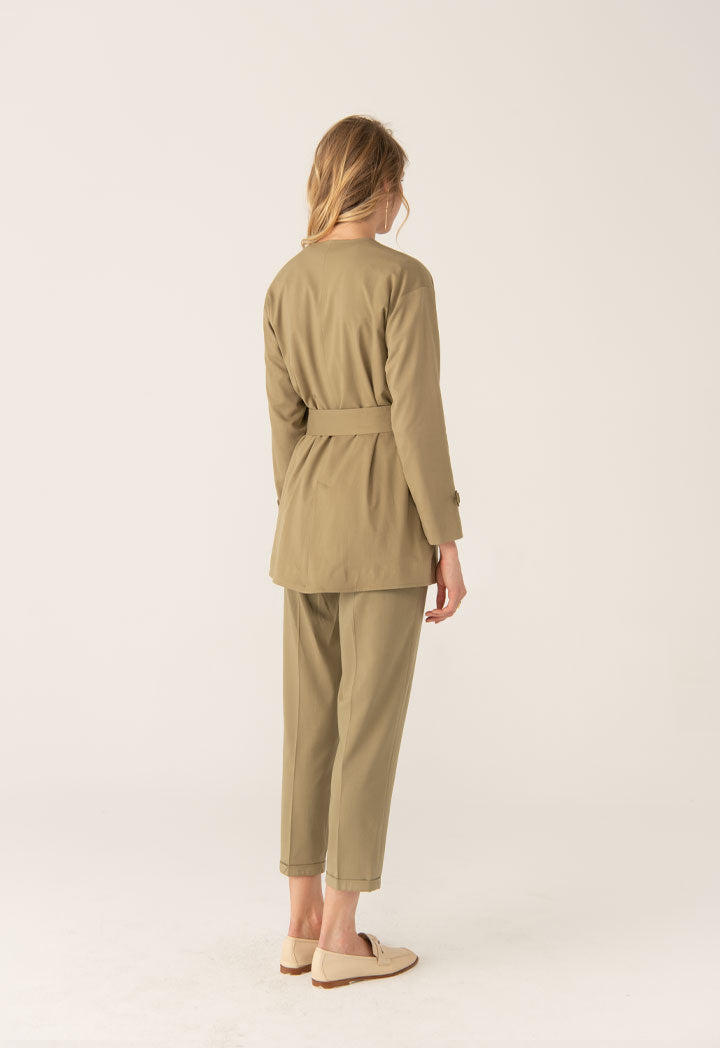 V-Neck Front Open Linen Solid Outerwear