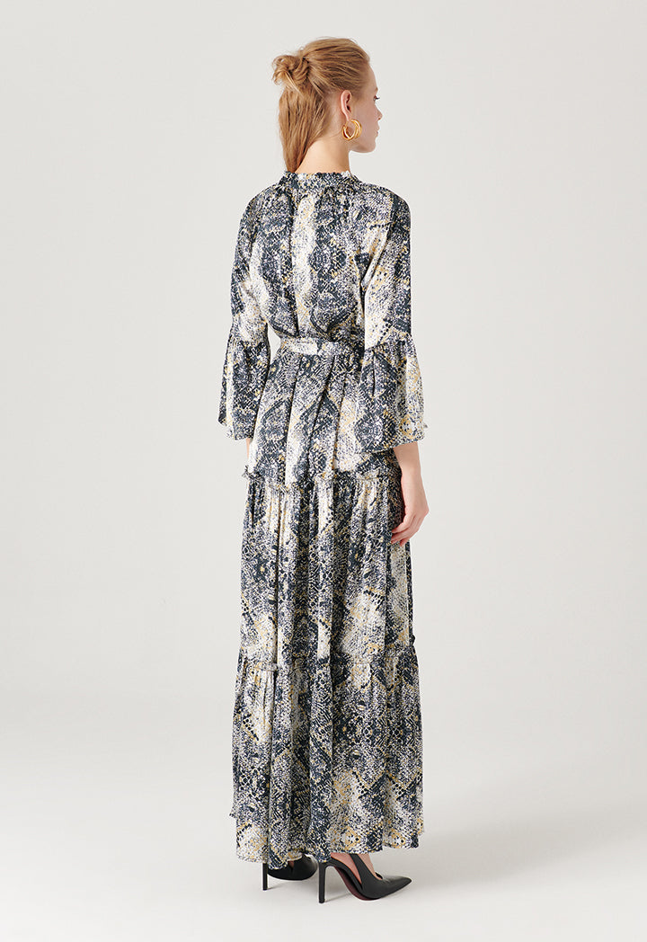 All Over Snake Printed Tiered Dress