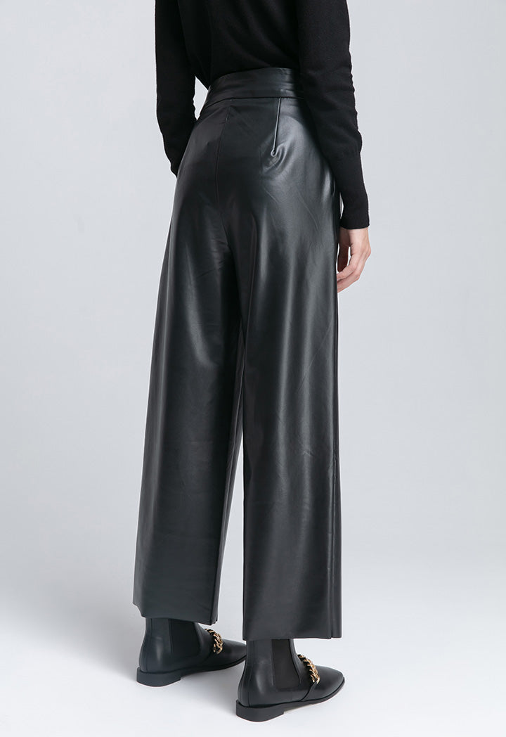 Raw Hem Straight Shaped Pu Trouser