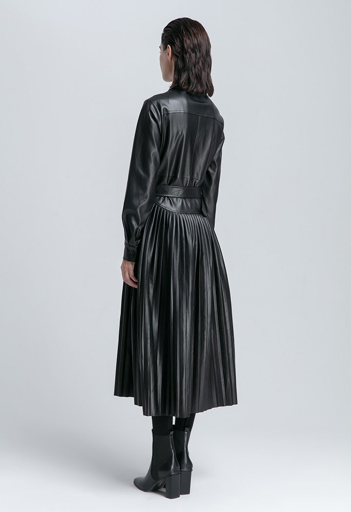 Accordion Pleated Faux Leather Dress