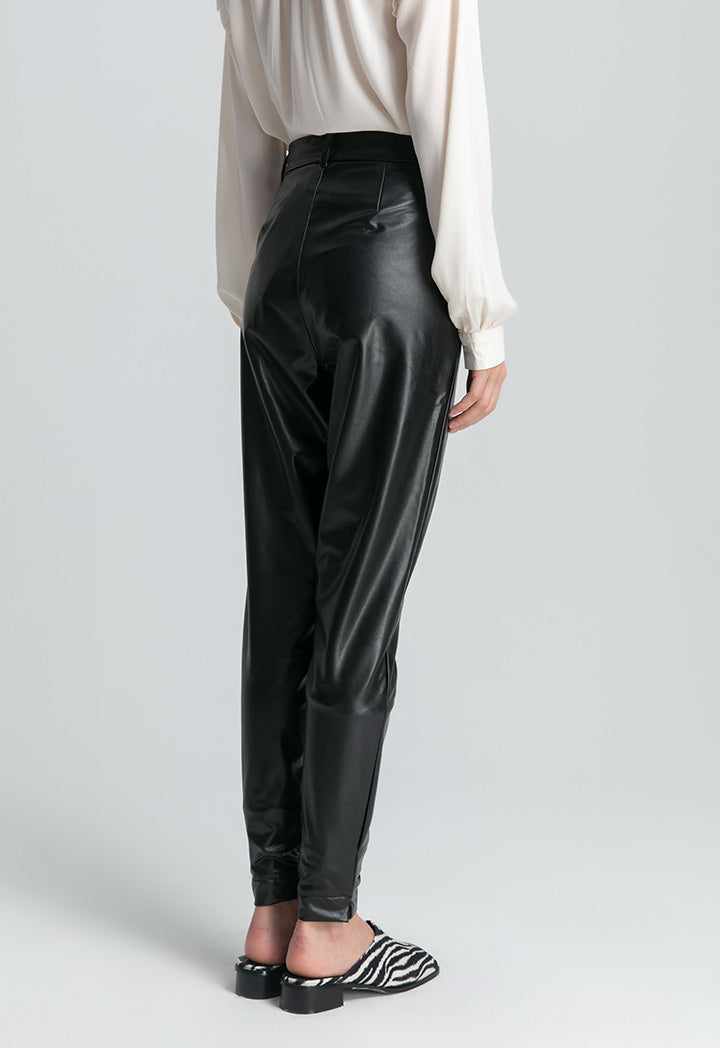 Pu Pin Tuck Skinny Trouser