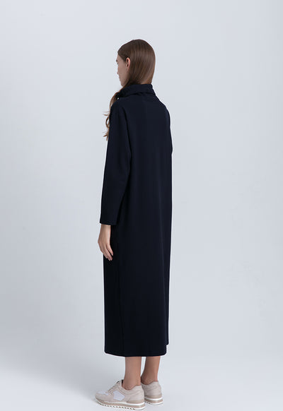 Drawstring Cowl Neck Long Dress