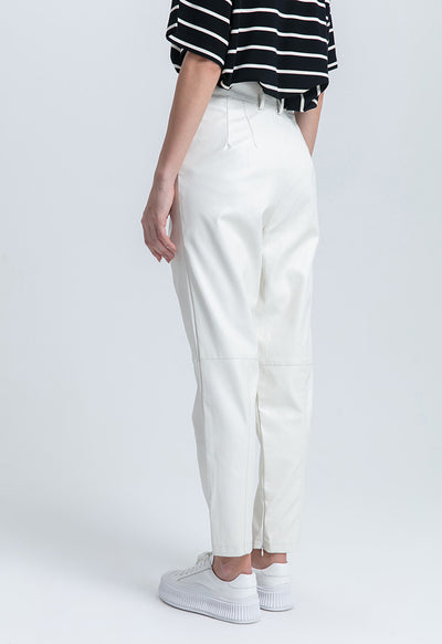 Pleated Faux Leather Solid Pegged Trouser