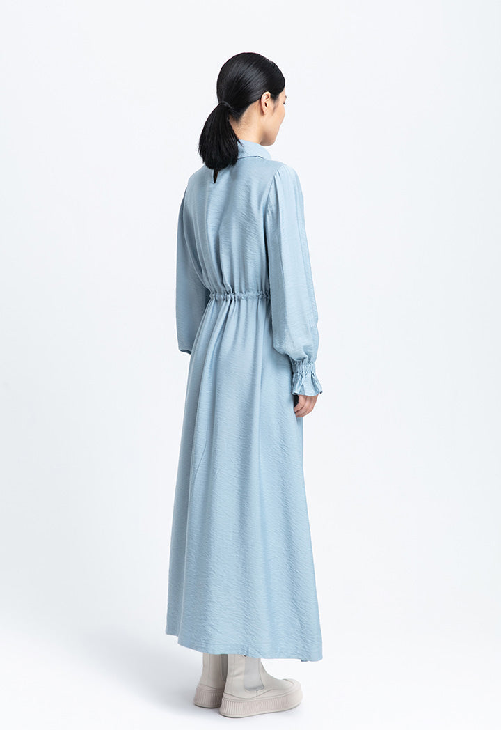 Crinkled Drawstring Solid Dress