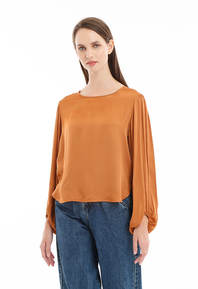 Solid Elasticated Sleeves Blouse