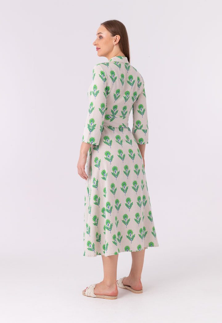 All Over Contrast Flower Motif Printed Long Dress