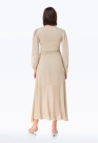 Knitted Lurex Solid  Pleated Dress