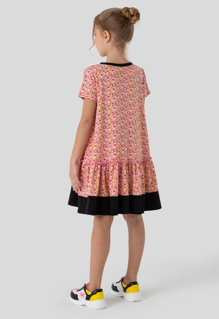 Pink Panther Printed Ruffle Frill Hem Dress