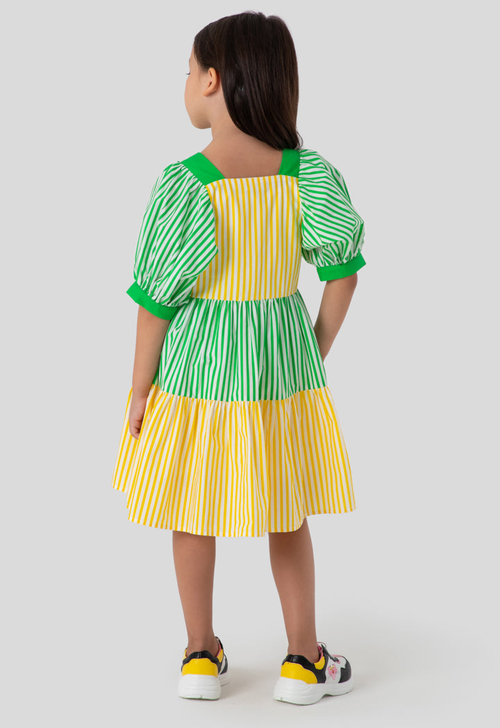 Striped Color Block Square Neck Dress