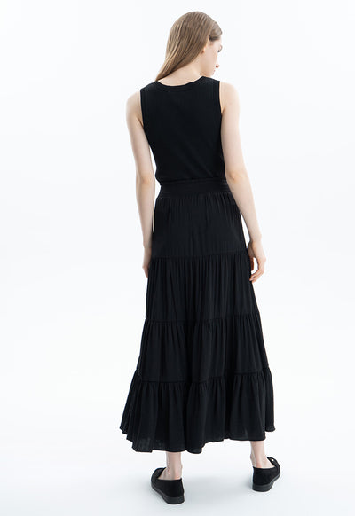 Smocked Waist Tiered Solid Skirt