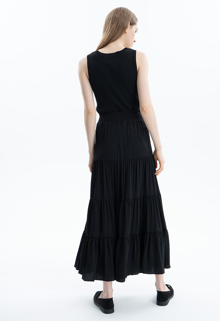 Smocked Waist Tiered Solid Skirt