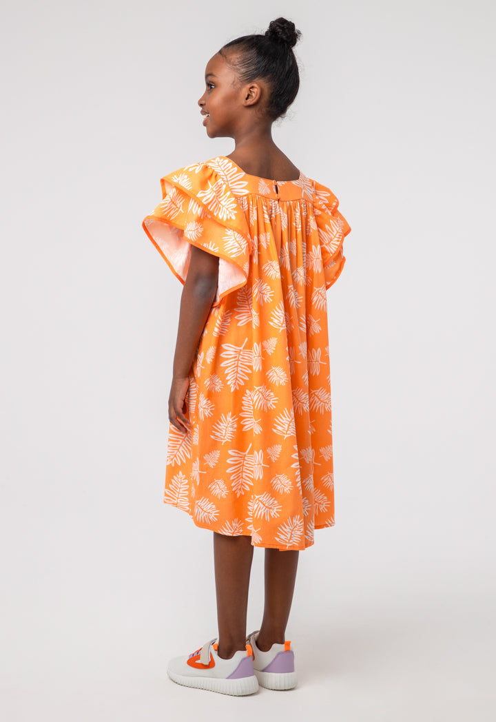 Girls Flounce Leaves Midi Dress