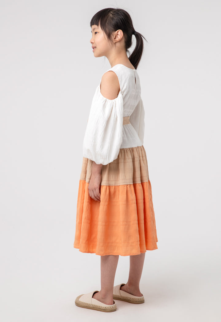 Color Blocking Cold Shoulder Tier Dress