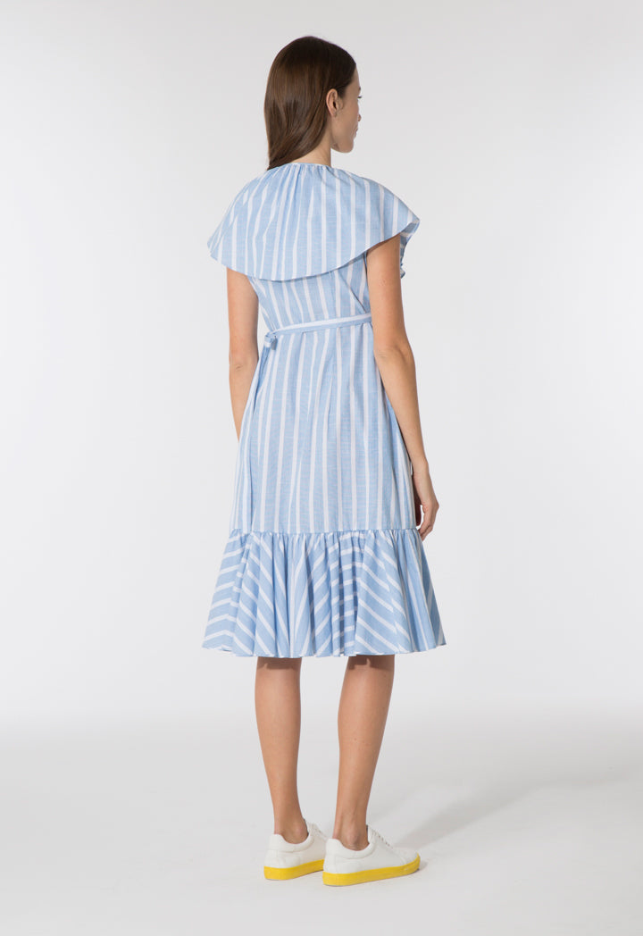 Striped Wrap Frilled Dress