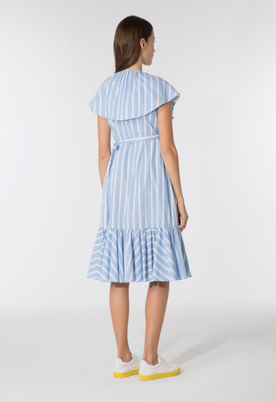 Striped Wrap Frilled Dress