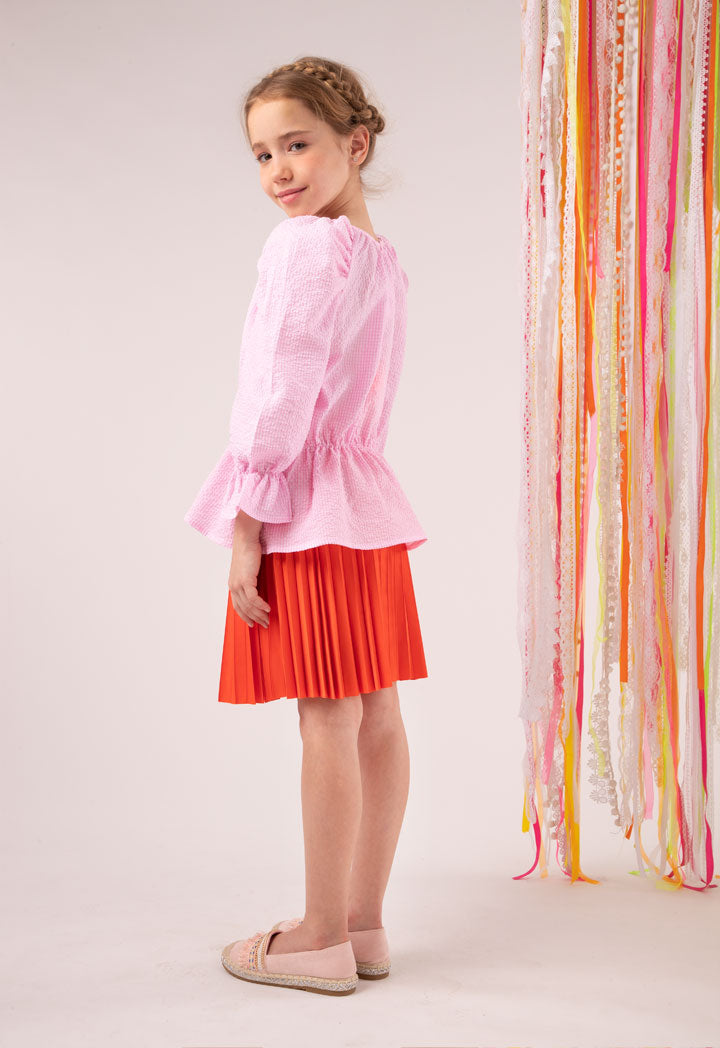 Orange A-Line Pleated Skirt