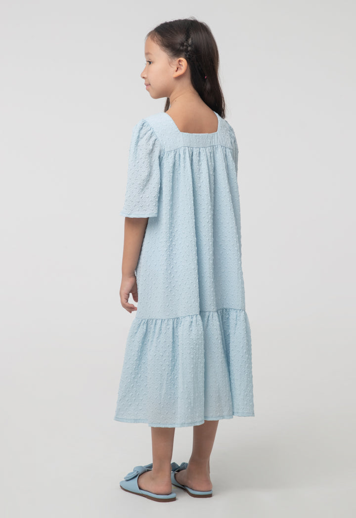 Flare Textured Fabric Puff Sleeves Dress