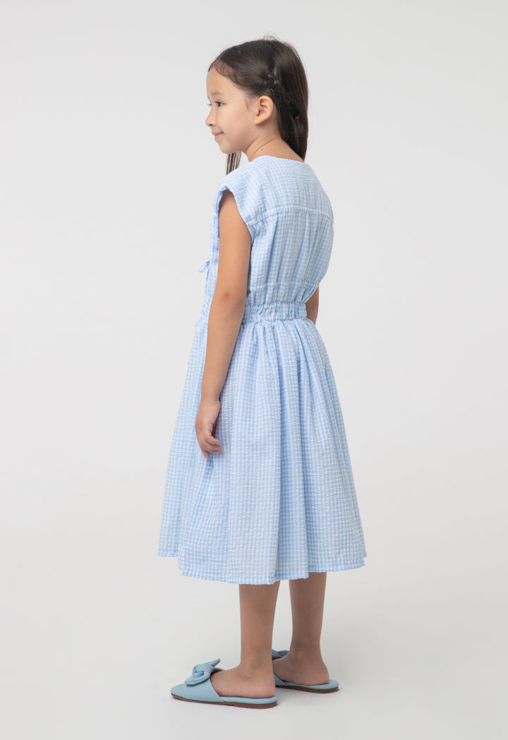 Check Seersucker Drawstring Bodice Dress
