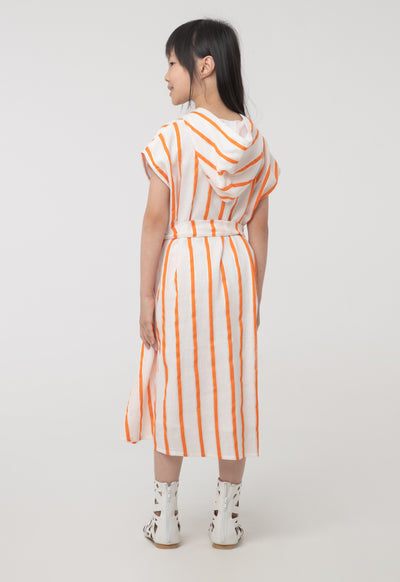 Belted Stripes Hoodie Sleeveless Dress