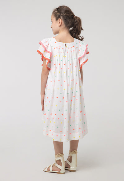 Floral Embroidered Square Butterfly Sleeves Dress