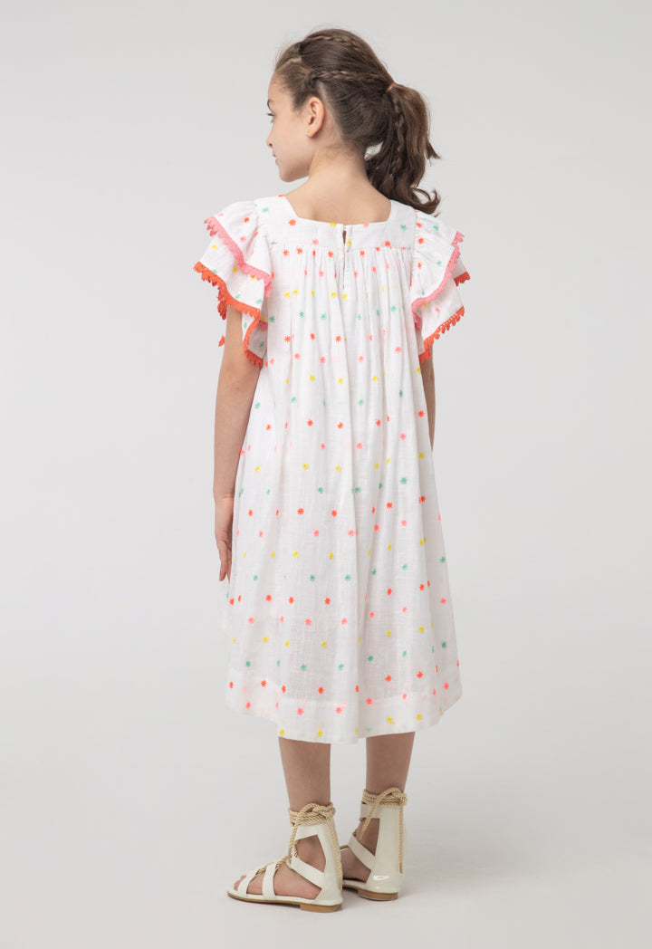Floral Embroidered Square Butterfly Sleeves Dress