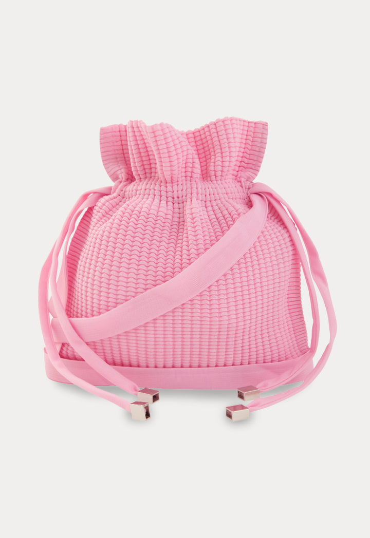 Textured Drawstring Pouch Bag