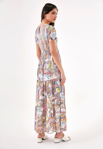 Shearing Details Printed Dress