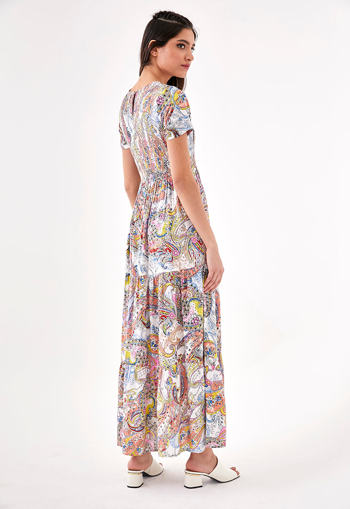 Shearing Details Printed Dress