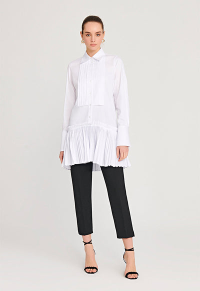 Allover Pleated Long Solid Shirt