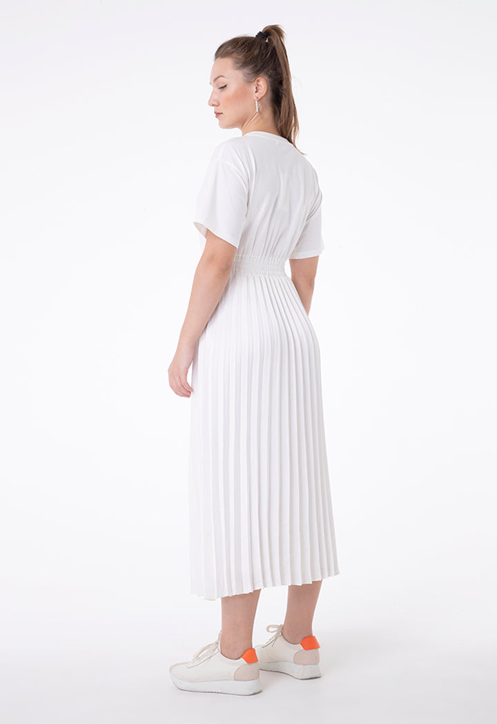 Solid Accordion Pleat Flare Dress
