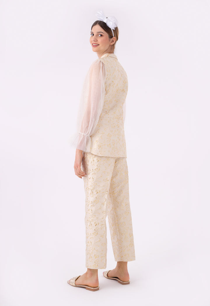 Metallic Lurex Jacquard Long Back Jacket And Pants Set