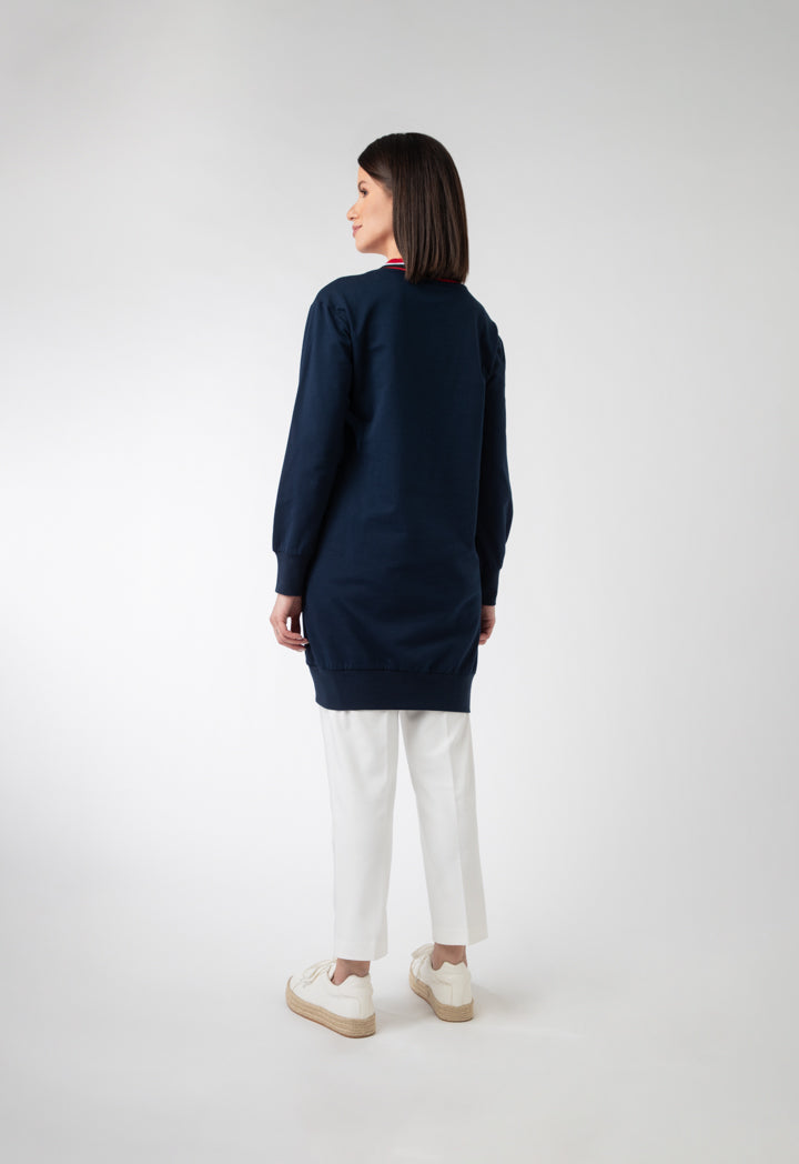 Contrast Neck Solid Tunic Dress
