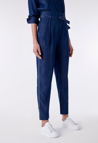 Paperbag Waist Wash Denim Pants