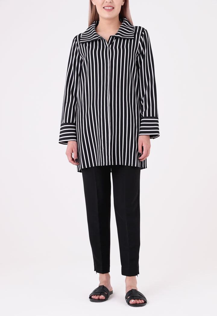 Black And White Striped Button Up Shirt