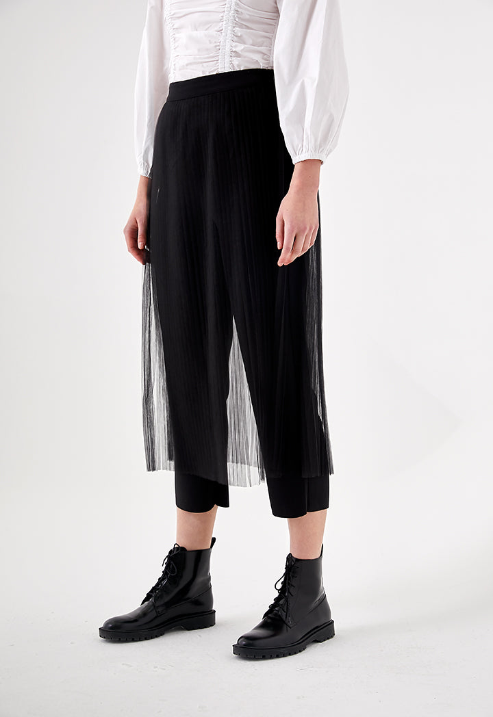 Pleated Mesh Overlay Trouser