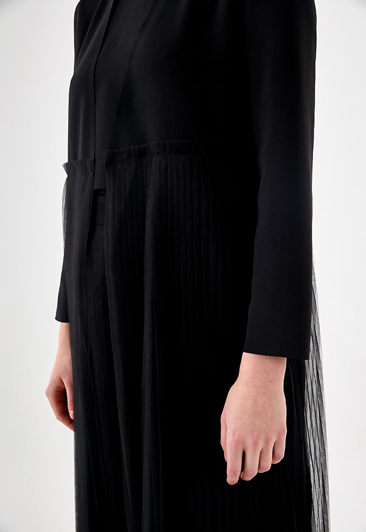 Pleated Mesh Overlay Outerwear