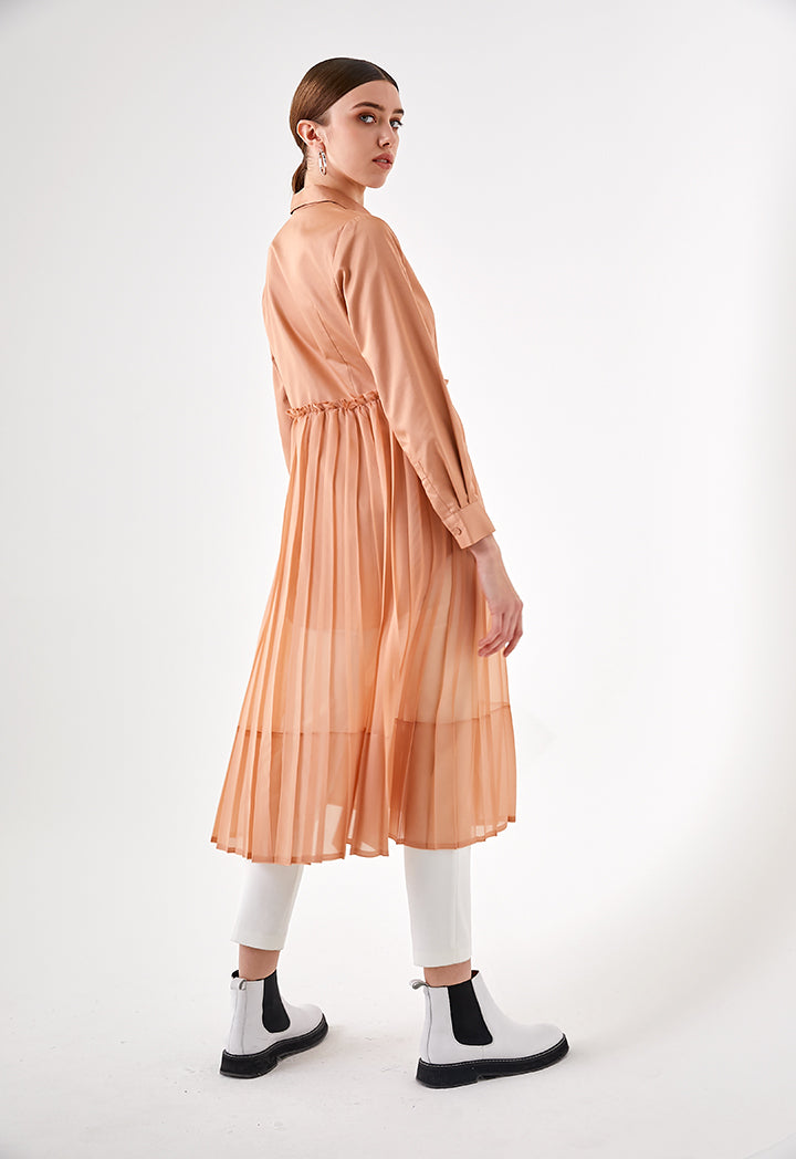 Long Pleated Overlay Shirt