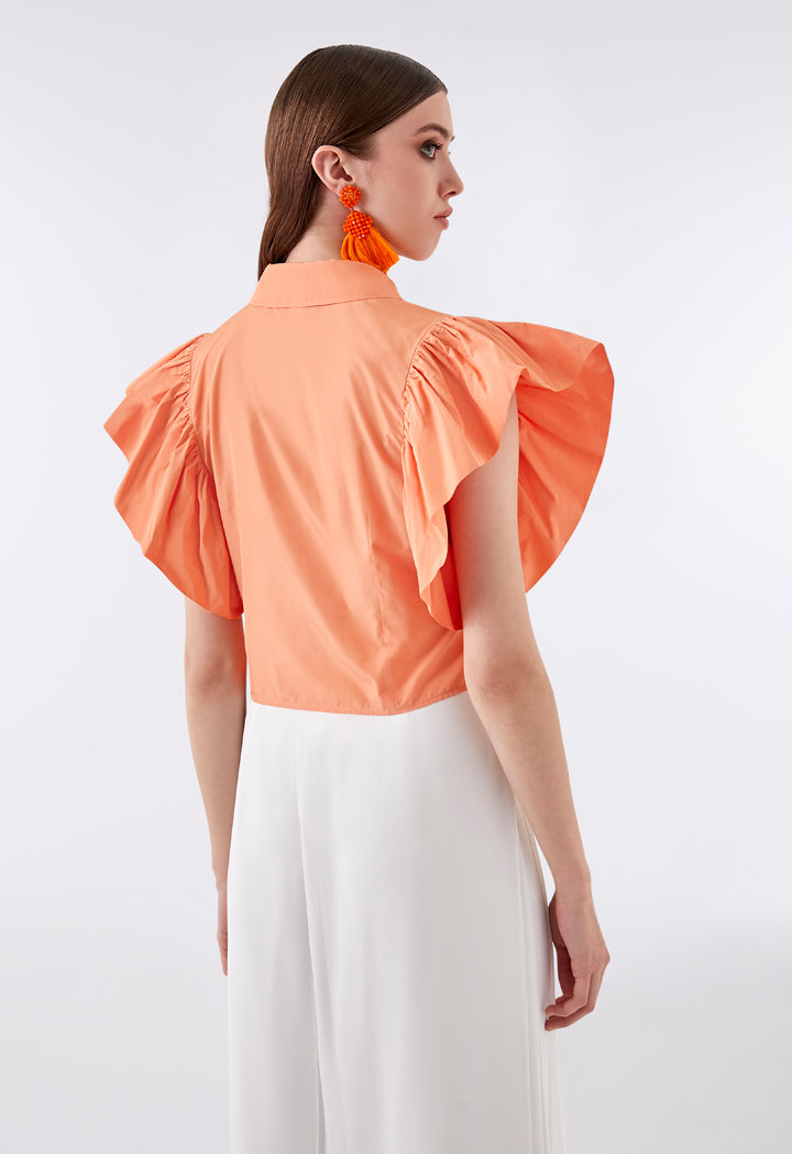 Orange Ruffle Sleeve Shirt