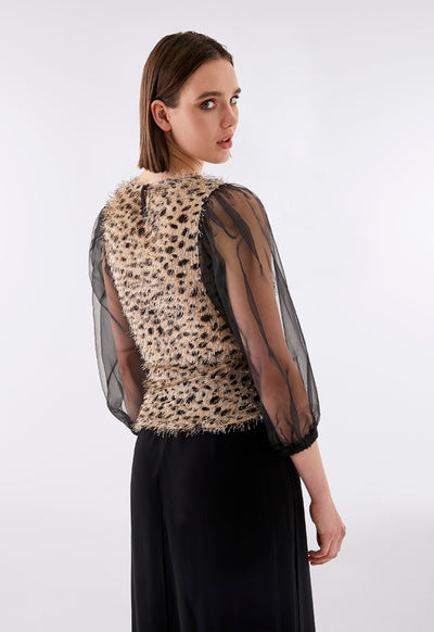 Organza Sleeve Leopard Print Blouse