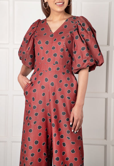 Puff Sleeve Polka Dot Jumpsuit