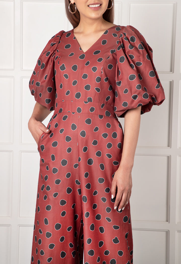 Puff Sleeve Polka Dot Jumpsuit