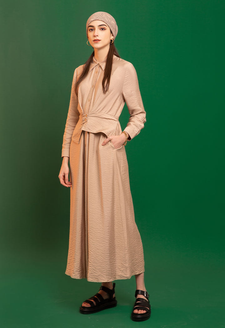 Textured Flap Solid Shirt Dress