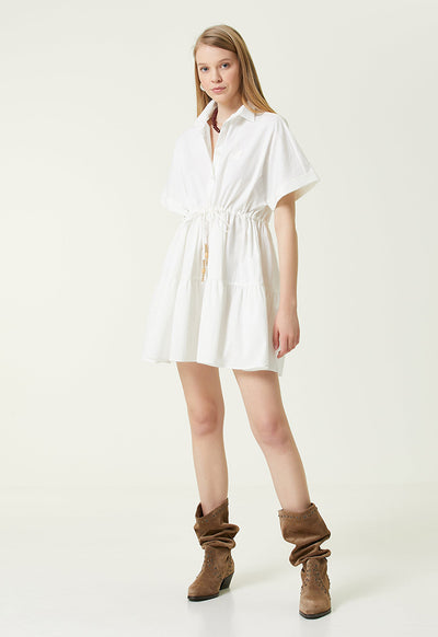 Club Waist Belted Mini Shirt Dress White