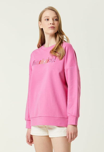 Club Crew Neck Embroidered Sweatshirt Pink