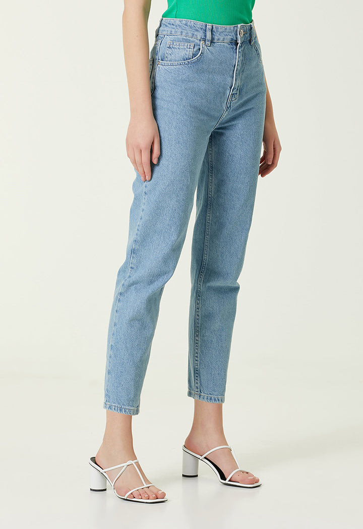 Club Mom Fit Blue Denim Trouser Blue