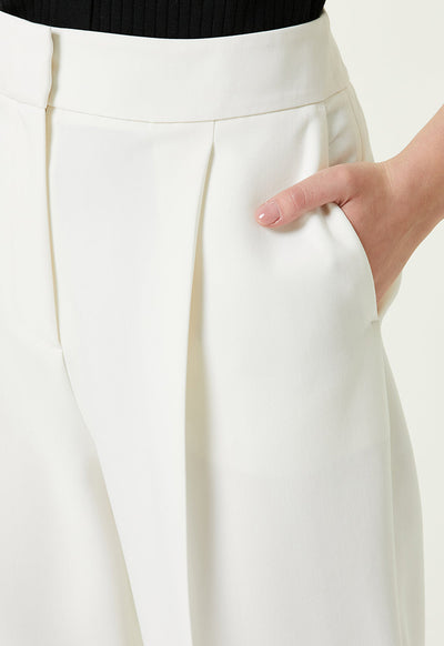 Club High Waist Pleated Detailed Trouser White