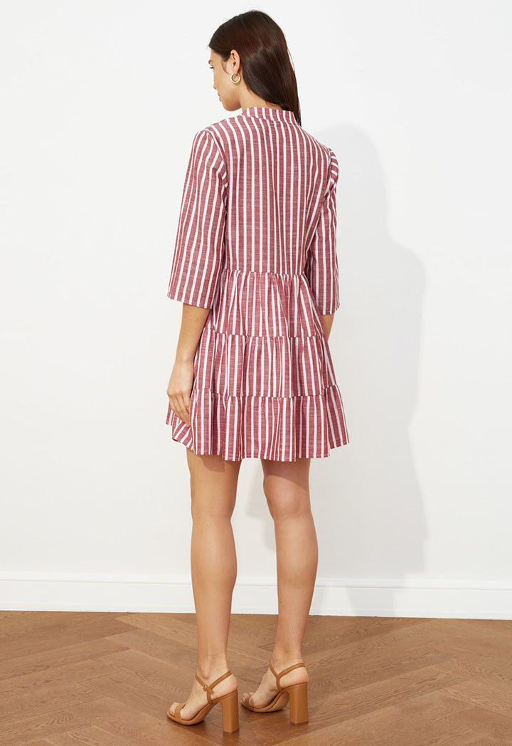 Striped Stand Collar Dress