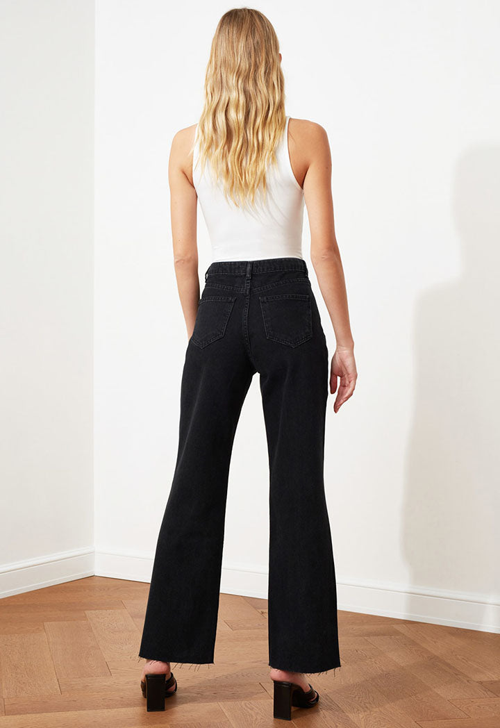 Ripped Detailed High Waist Wide Leg Jeans