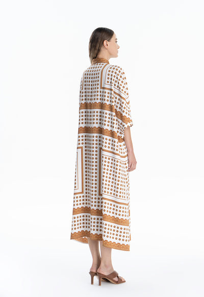 All Over Printed Tie Neck Maxi Dress